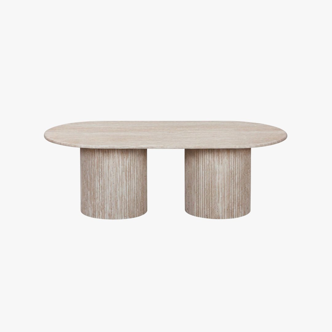 RINA Table basse ovale en granite couleur travertin 120 cm - Table basse - Mobilier Deco