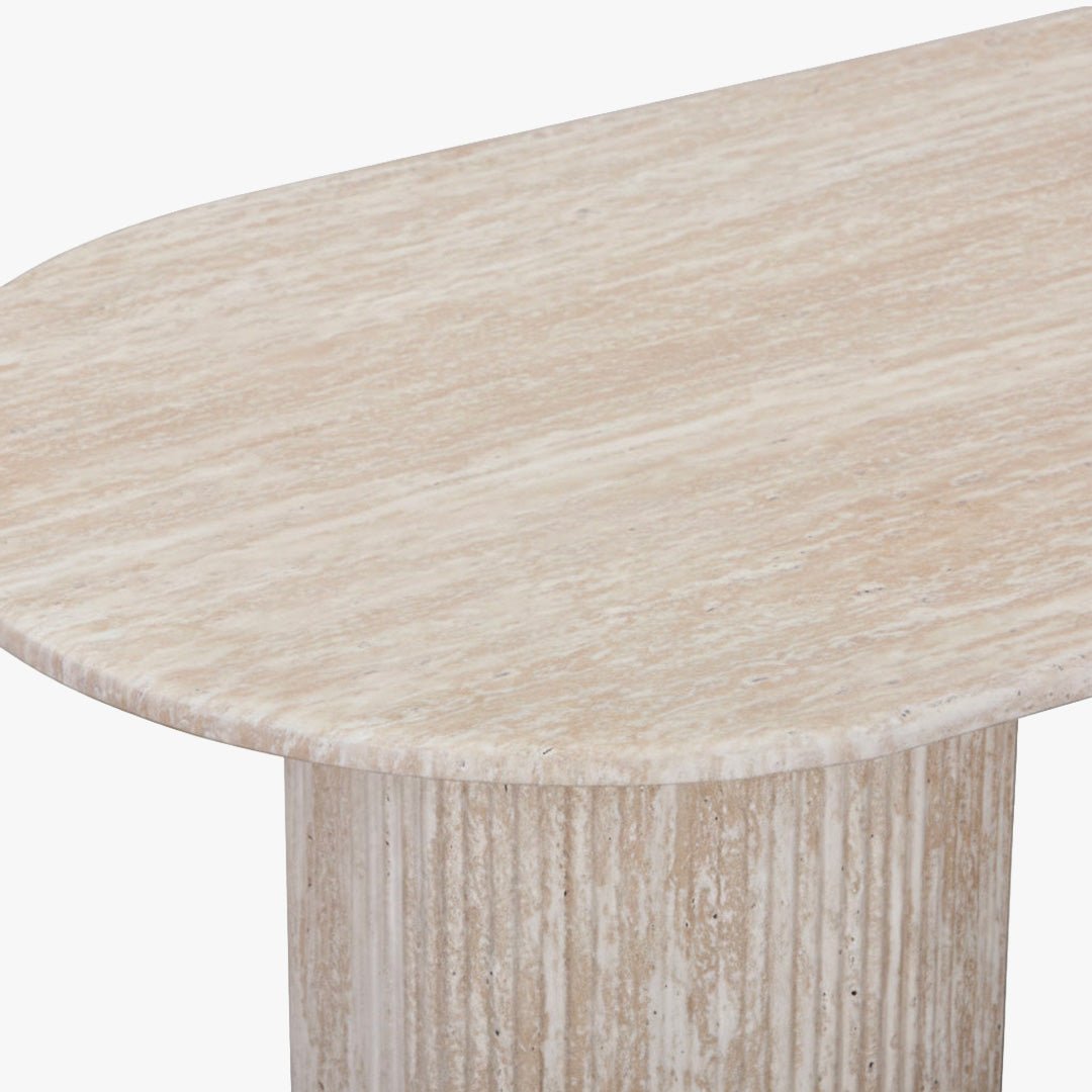 RINA Table basse ovale en granite couleur travertin 120 cm - Table basse - Mobilier Deco