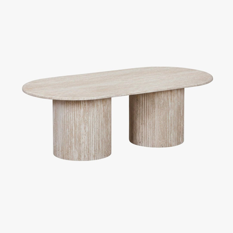 RINA Table basse ovale en granite couleur travertin 120 cm — aperçu vidéo