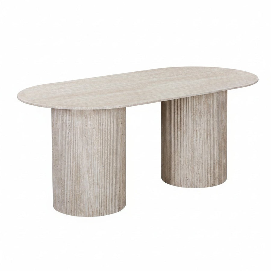 RINA XL Table à manger ovale en granite couleur travertin 180 cm — aperçu vidéo