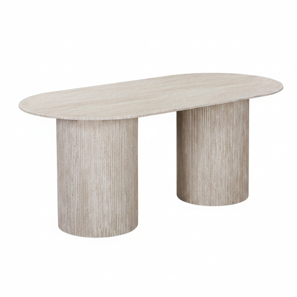 RINA XL Table à manger ovale en granite couleur travertin 180 cm