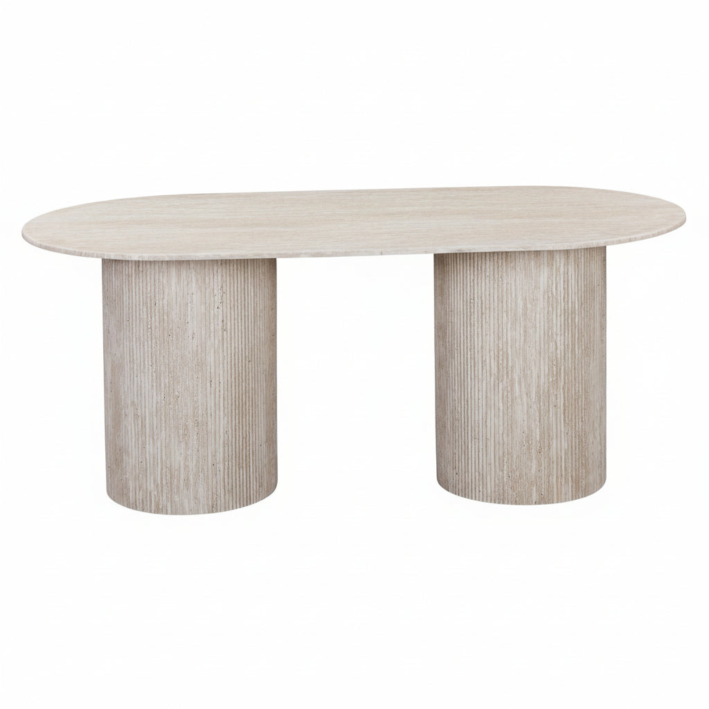 RINA XL Table à manger ovale en granite couleur travertin 180 cm