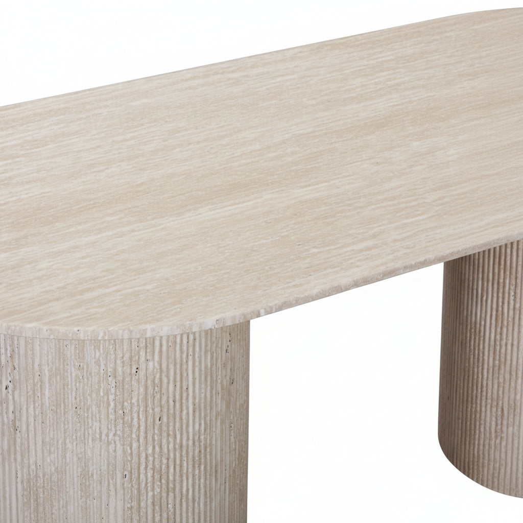 RINA XL Table à manger ovale en granite couleur travertin 180 cm