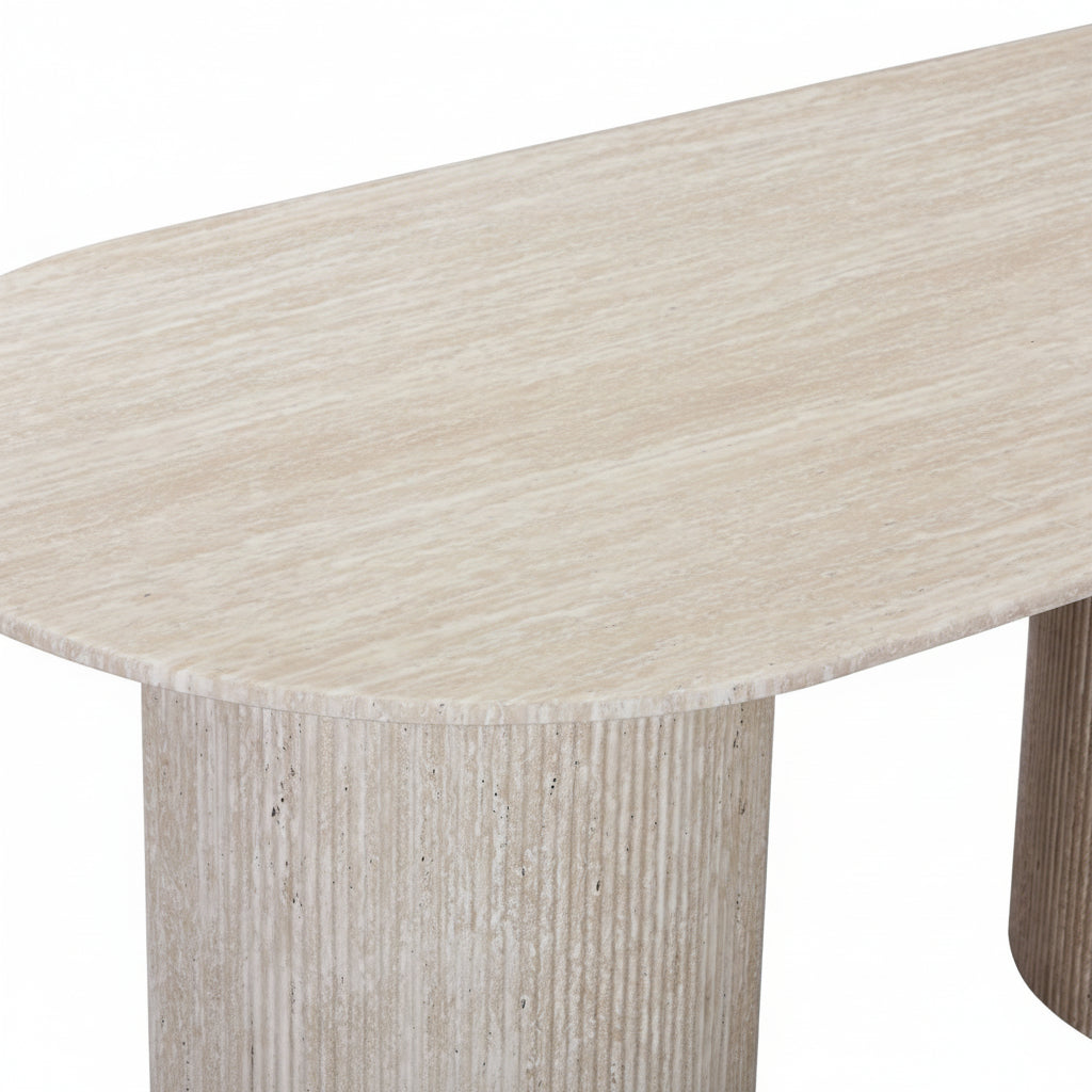 RINA XL Table à manger ovale en granite couleur travertin 180 cm