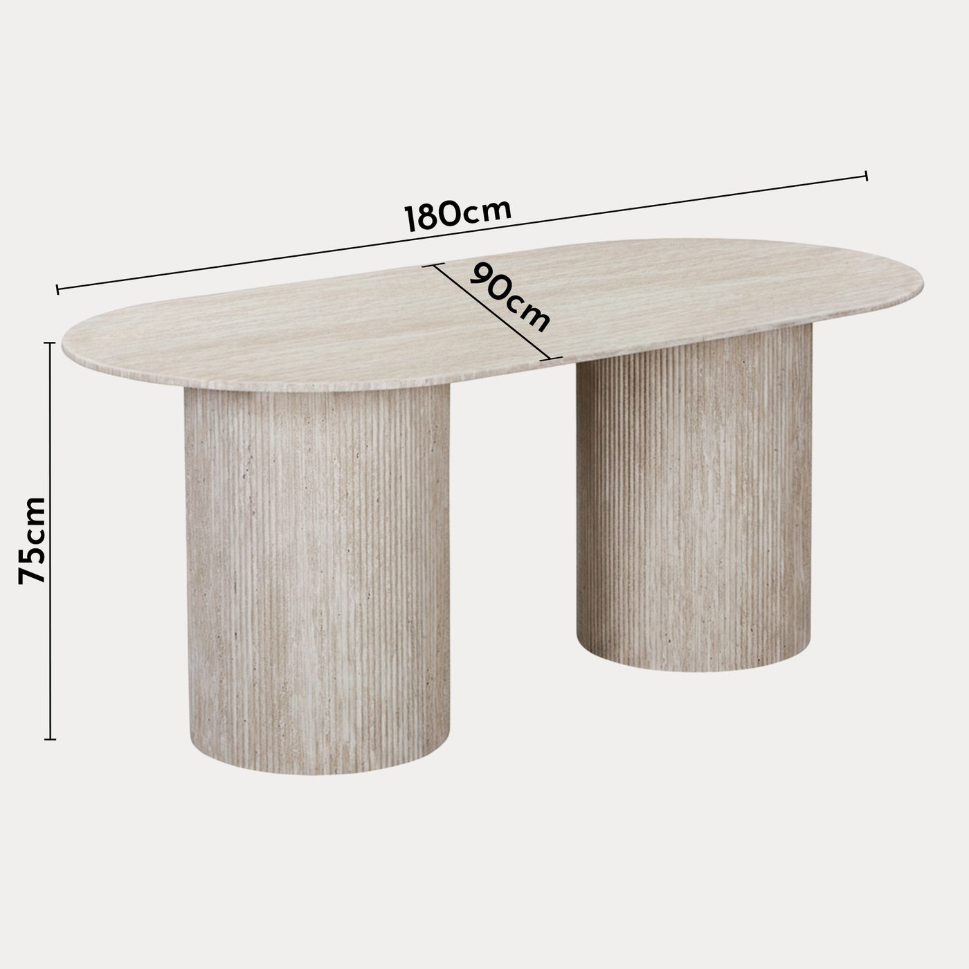 RINA XL Table à manger ovale en granite couleur travertin 180 cm