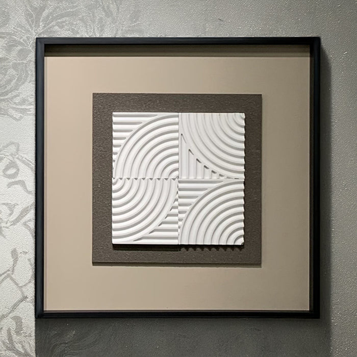 RIVANA Tableau peinture à l'huile beige relief carré cadre aluminium - 50x50 cm