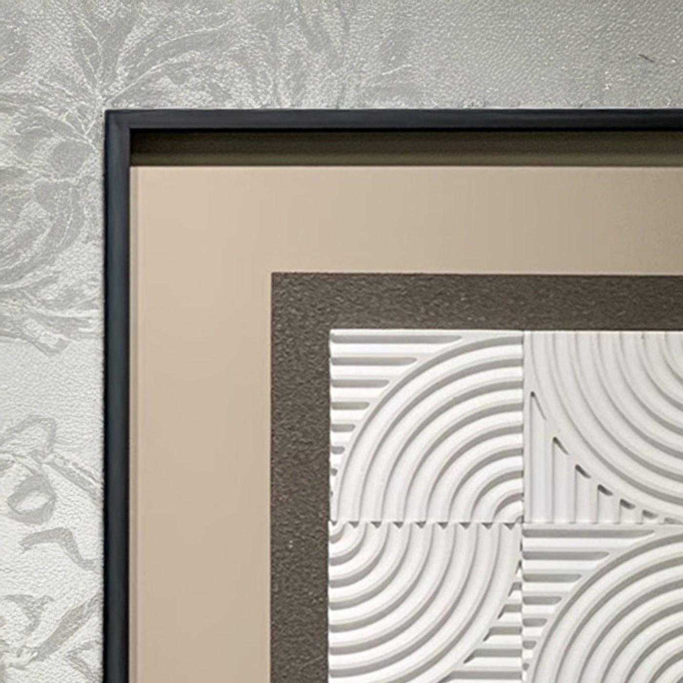 RIVANA Tableau peinture à l'huile beige relief carré cadre aluminium - 50x50 cm