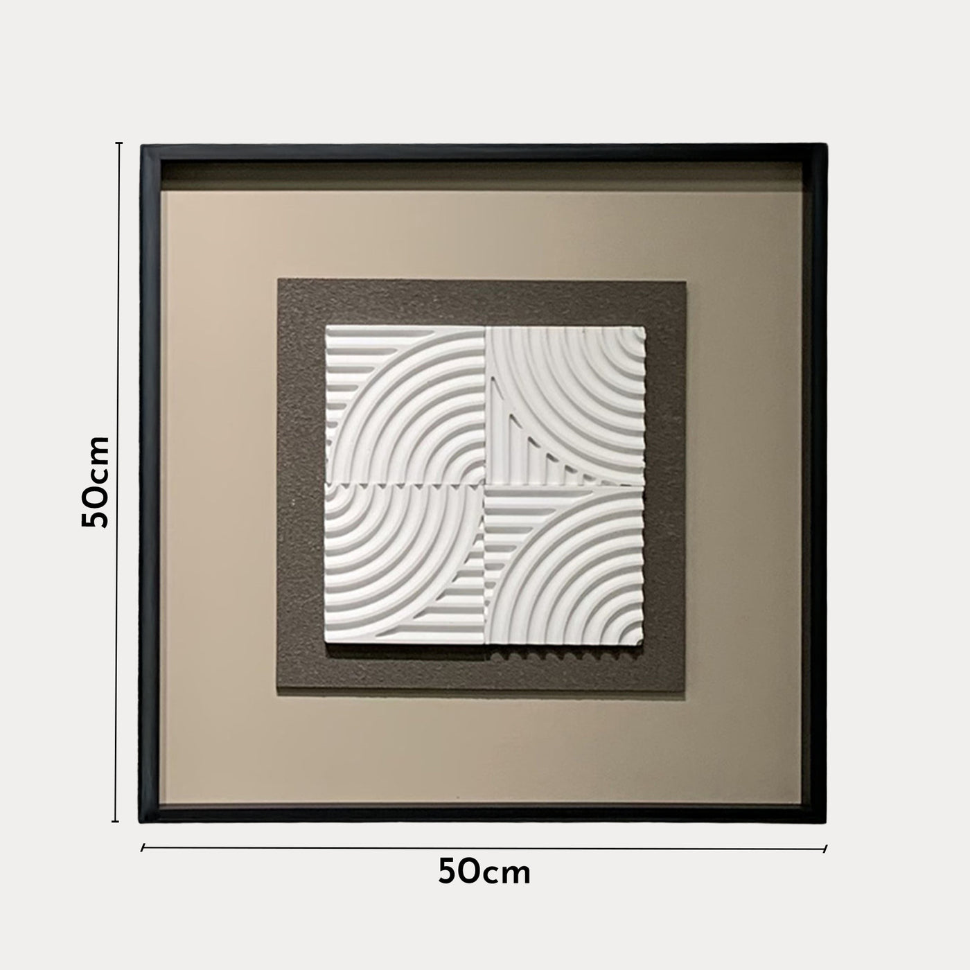 RIVANA Tableau peinture à l'huile beige relief carré cadre aluminium - 50x50 cm