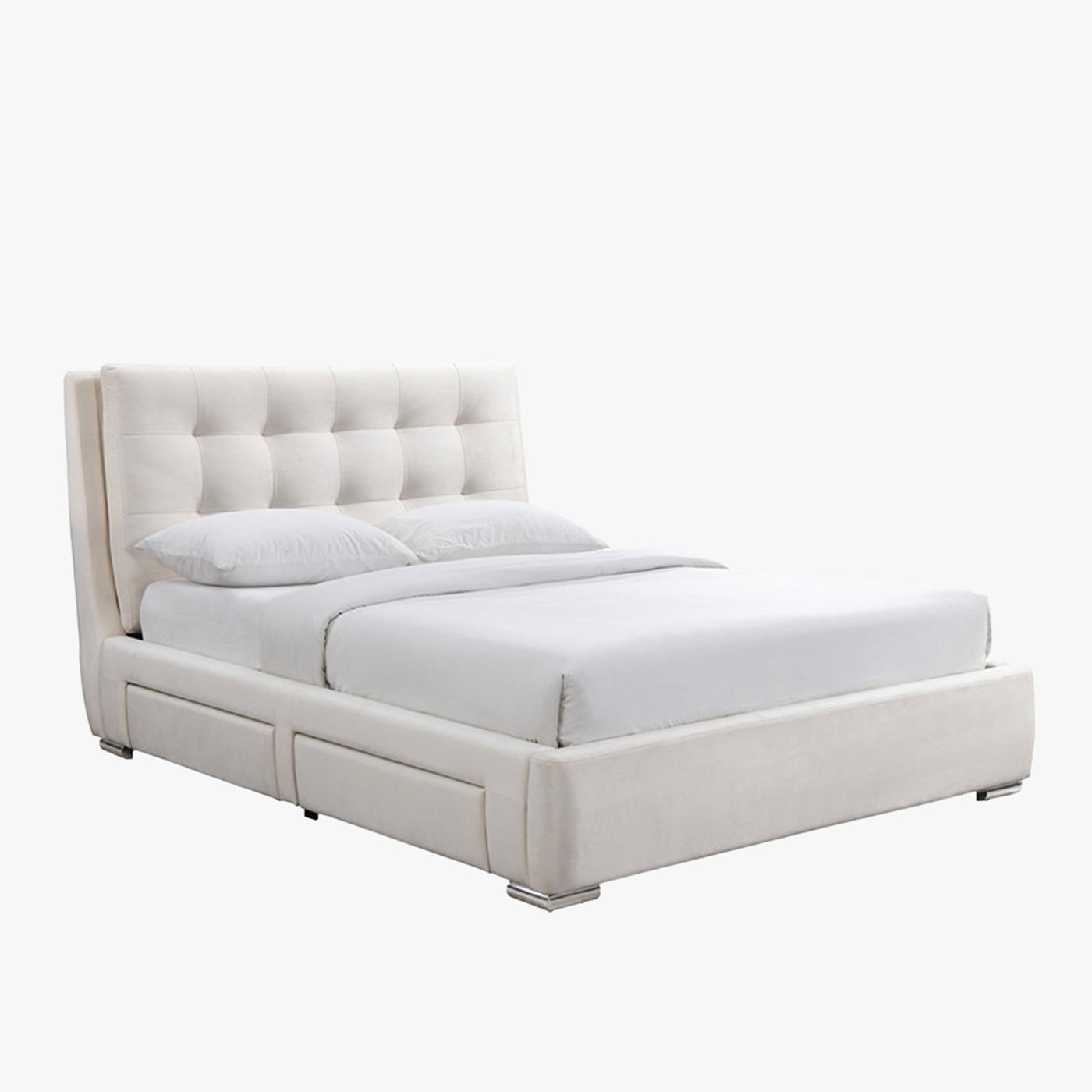 RODRIGO Lit double en tissu blanc écru avec 2 tiroirs 160x200 cm - Lits - Mobilier Deco
