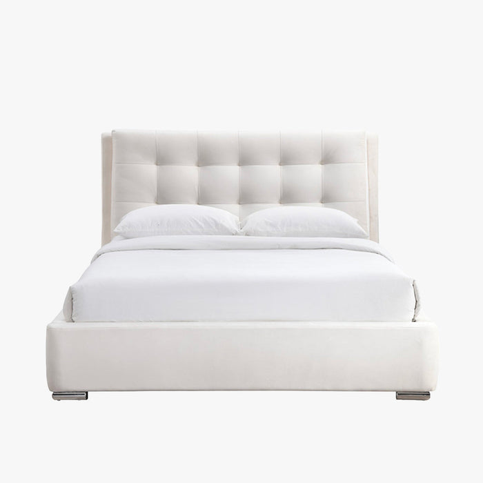 RODRIGO Lit double en tissu blanc écru avec 2 tiroirs 180x200 cm
