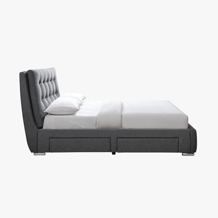 RODRIGO Lit double en tissu gris foncé avec 2 tiroirs 180x200 cm