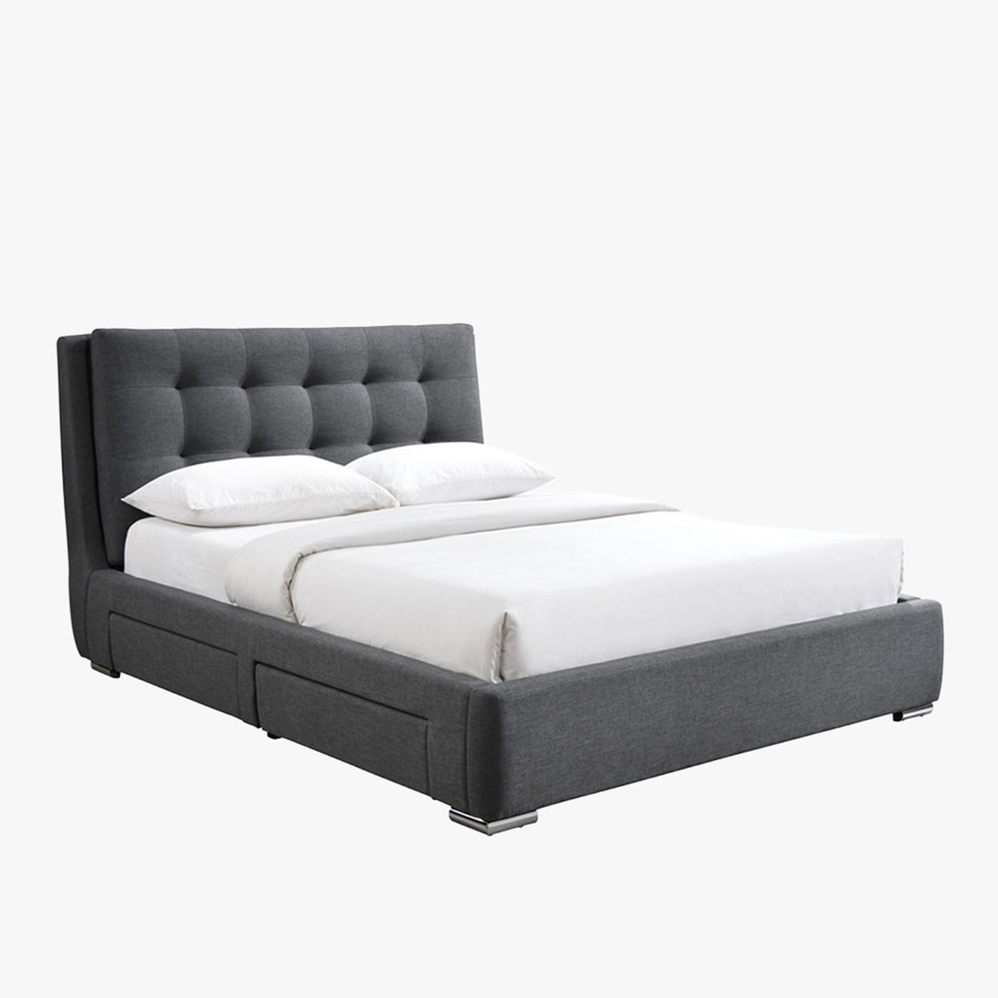 RODRIGO Lit double en tissu gris foncé avec 2 tiroirs 180x200 cm - Lits - Mobilier Deco