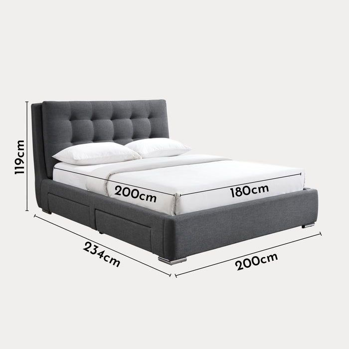 RODRIGO Lit double en tissu gris foncé avec 2 tiroirs 180x200 cm