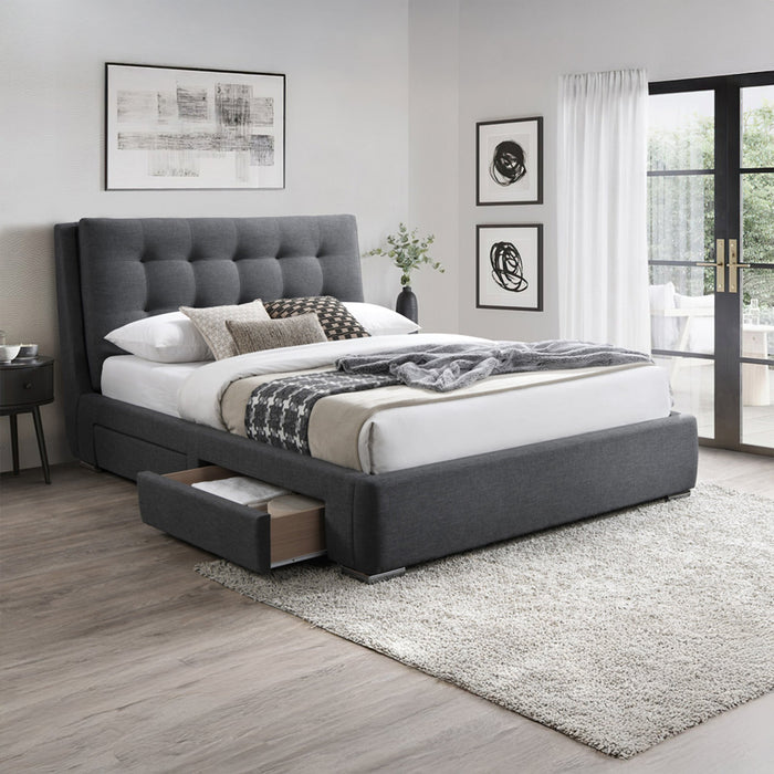 RODRIGO Lit double en tissu gris foncé avec 2 tiroirs 180x200 cm