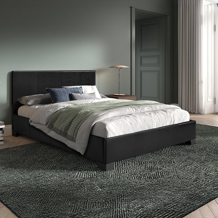 ROMA Lit double en simili cuir noir 140x200 cm