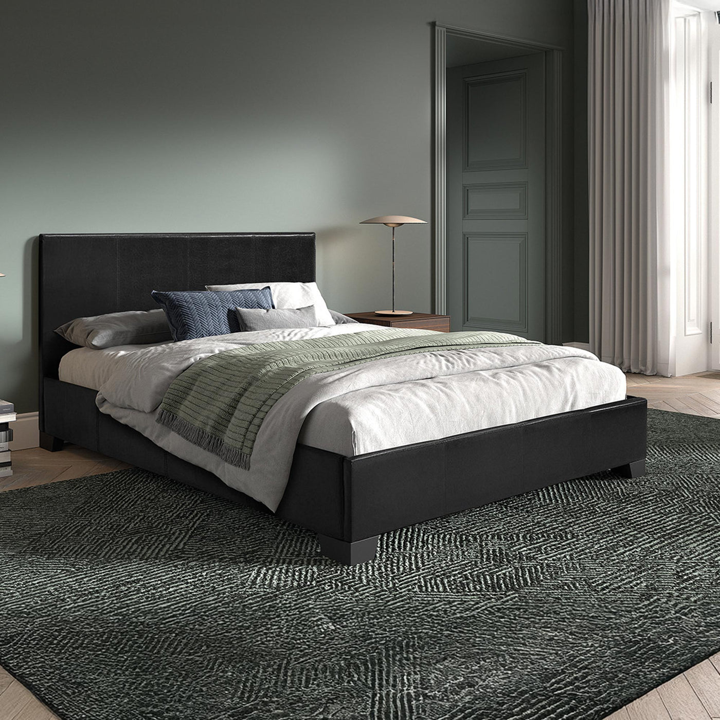 ROMA Lit double en simili cuir noir 140x200 cm