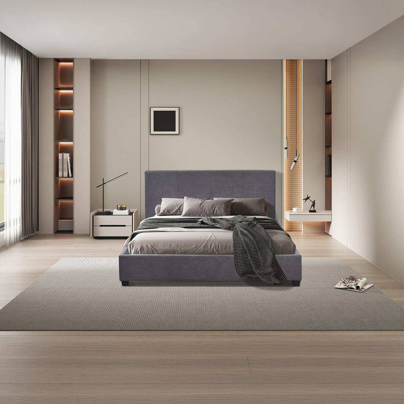 ROMA TISSU Lit double en tissu gris 140x200 cm - Lits - Mobilier Deco