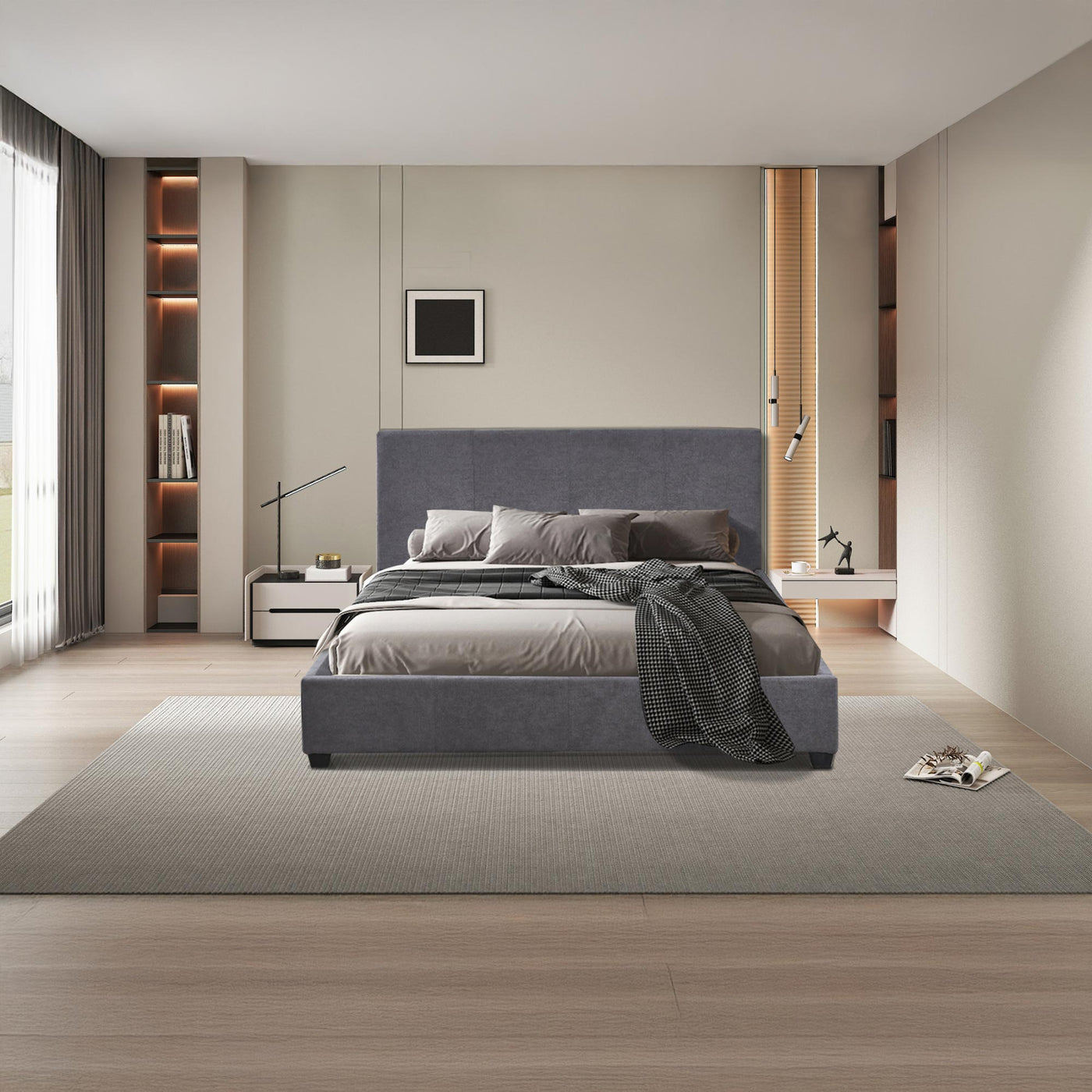 ROMA TISSU Lit double en tissu gris 160x200 cm