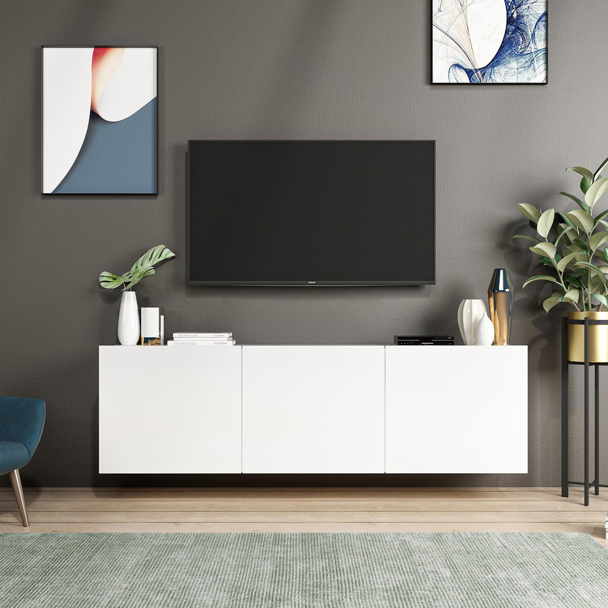 RONA Meuble TV 3 portes blanc - Mobilier Deco