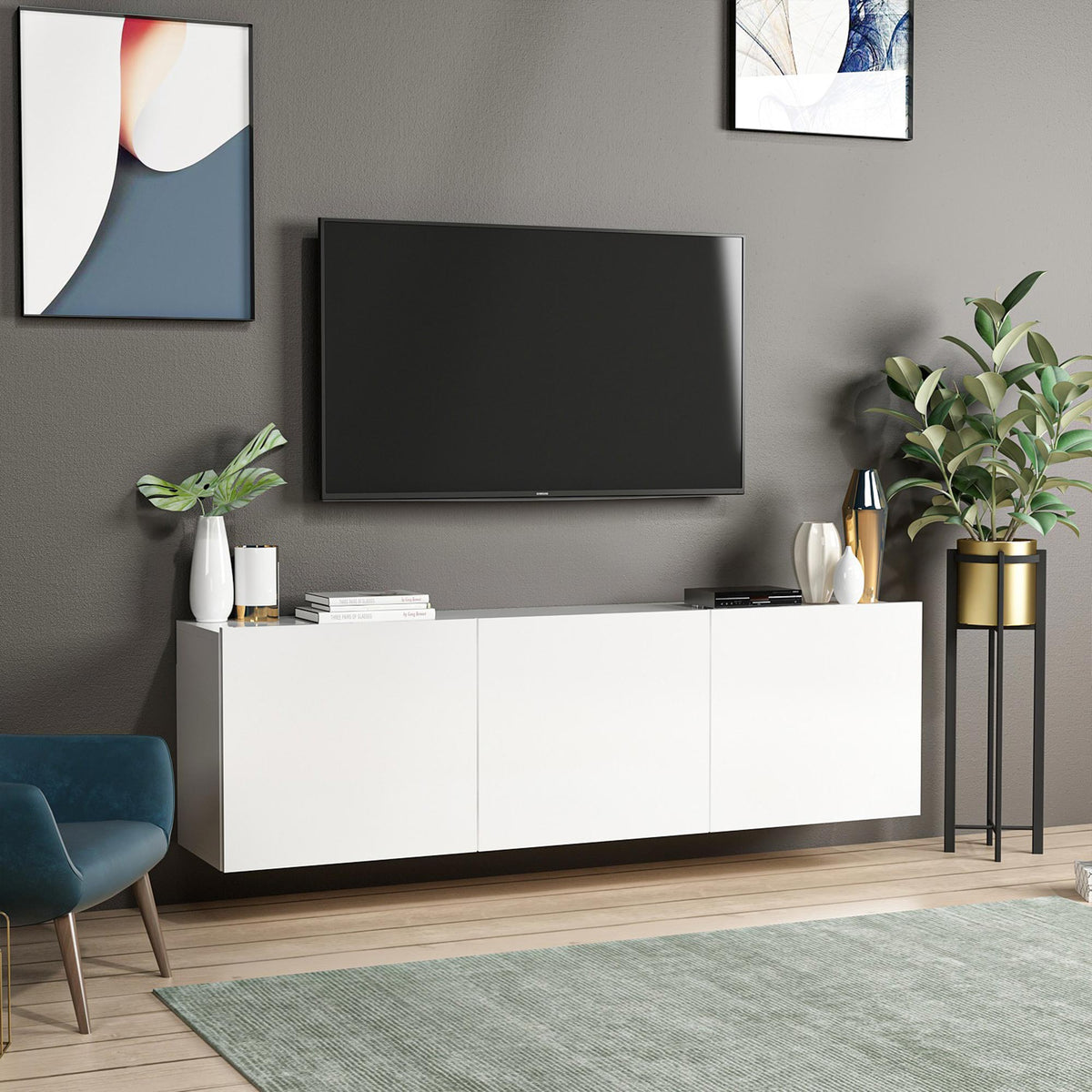 RONA Meuble TV 3 portes blanc - Mobilier Deco