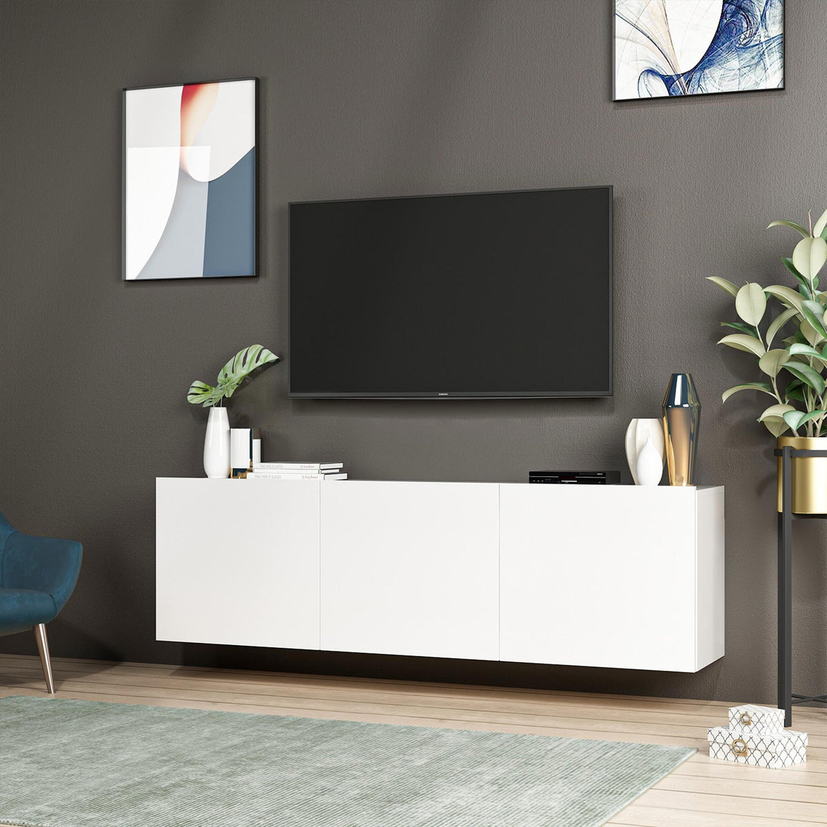 RONA Meuble TV 3 portes blanc - Mobilier Deco