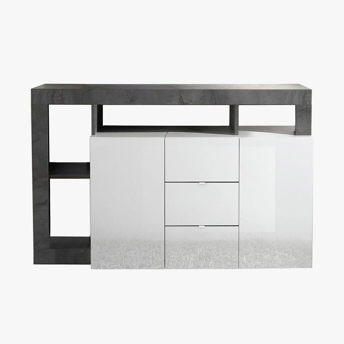RONICA Buffet 2 portes 3 tiroirs gris et blanc