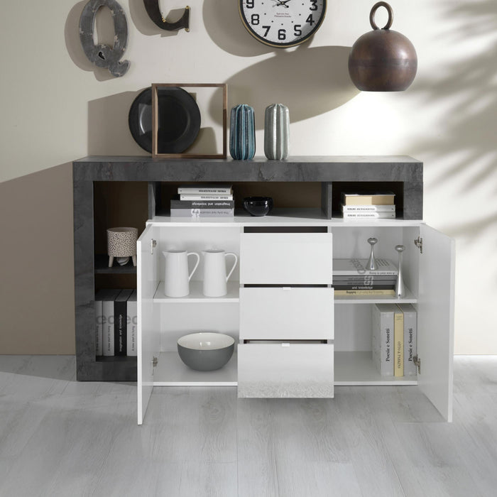 RONICA Buffet 2 portes 3 tiroirs gris et blanc – Buffet Mobilier Deco