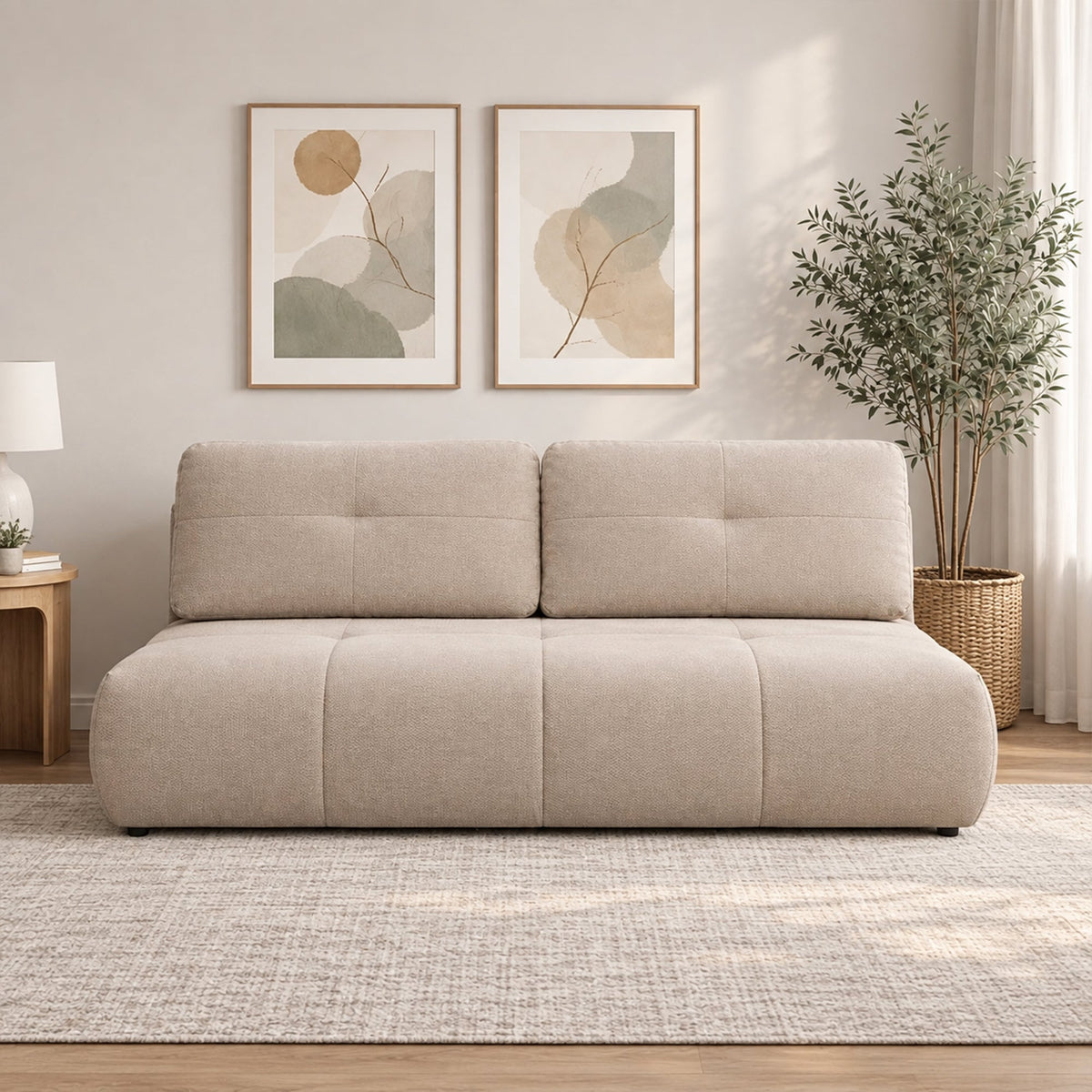 ROSA Canapé 3 places convertible avec coffre en tissu beige - Canapés convertibles - Mobilier Deco