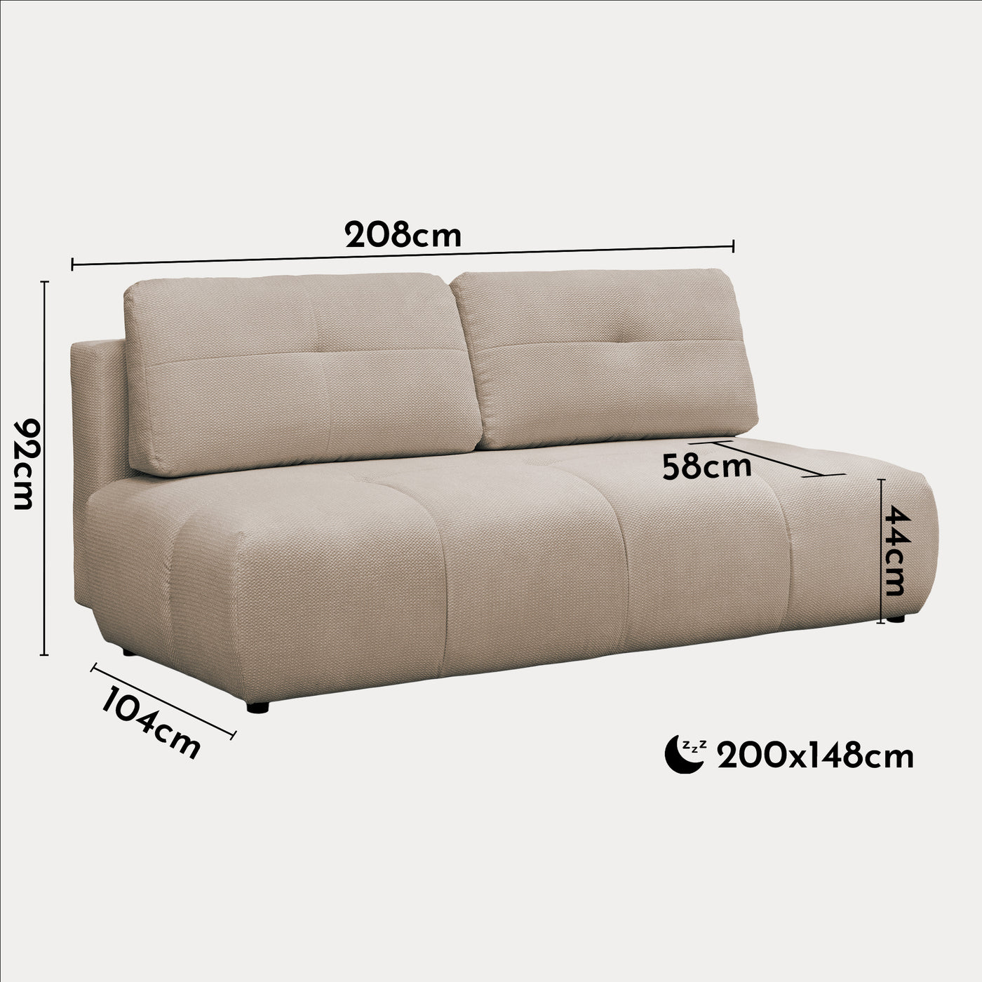 ROSA Canapé 3 places convertible avec coffre en tissu beige