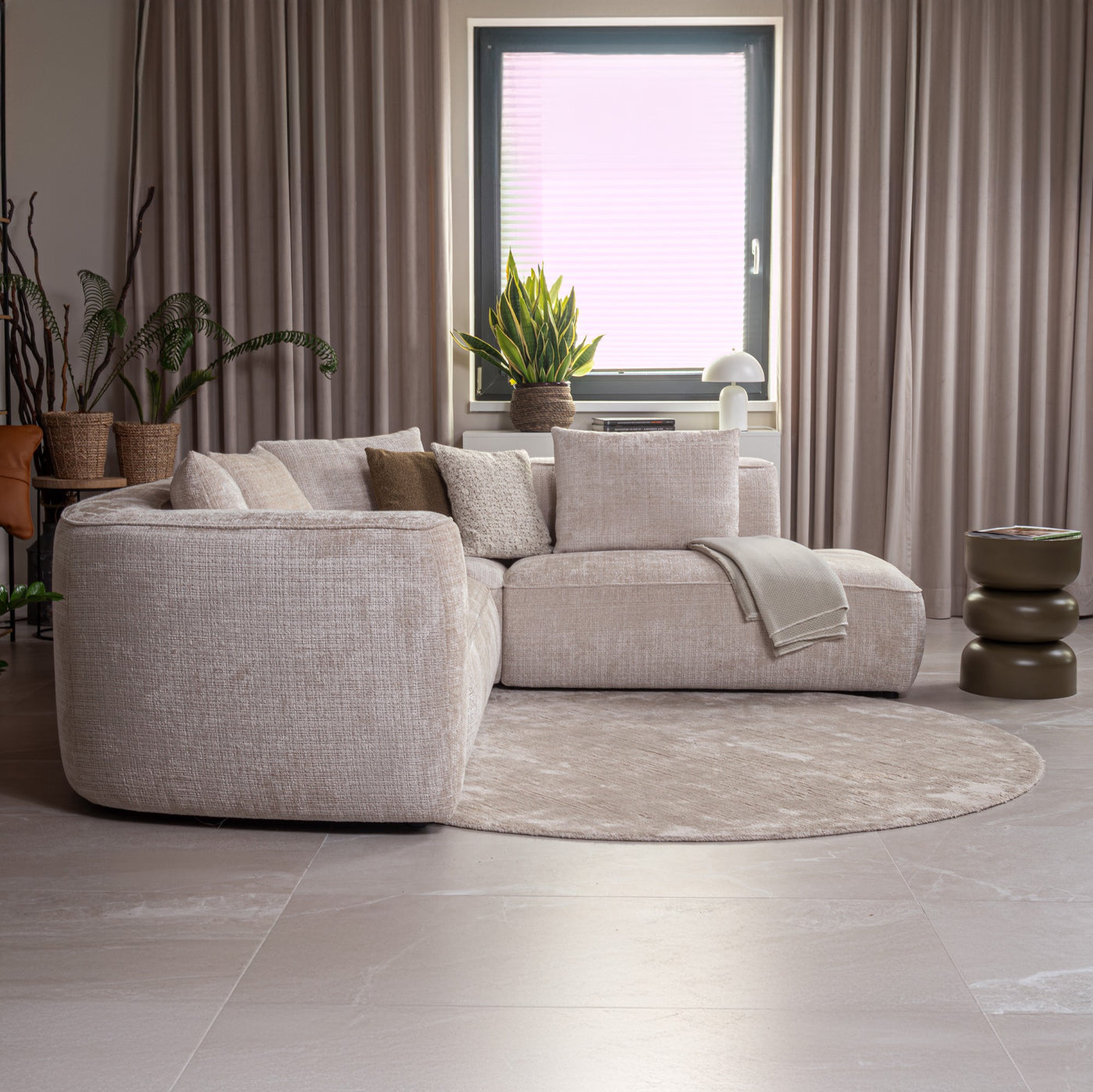 ROSIE Canapé d'angle en tissu beige - Angle droit
