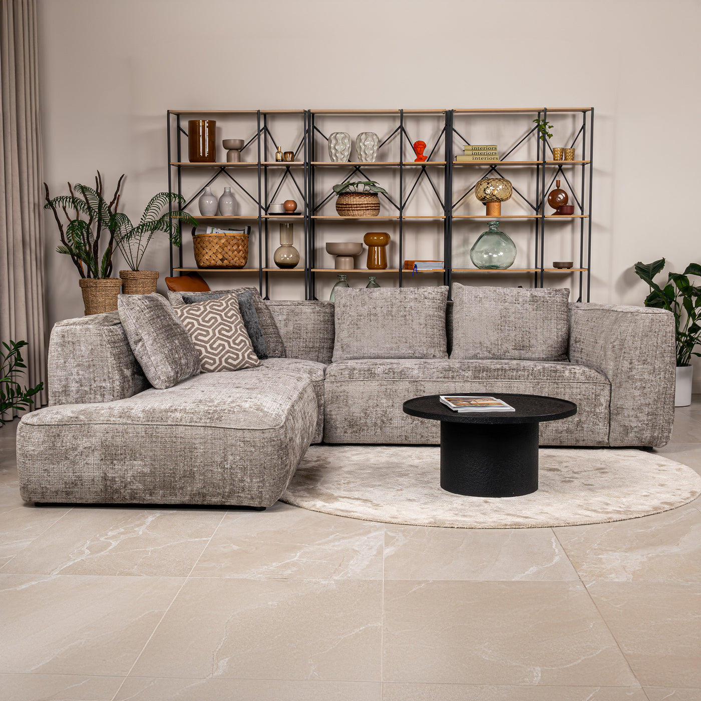 ROSIE Canapé d'angle en tissu gris - Angle gauche