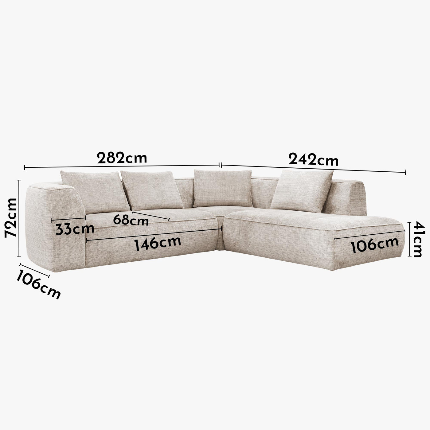 ROSIE Canapé d'angle en tissu beige - Angle droit - Canapés d'angle - Mobilier Deco