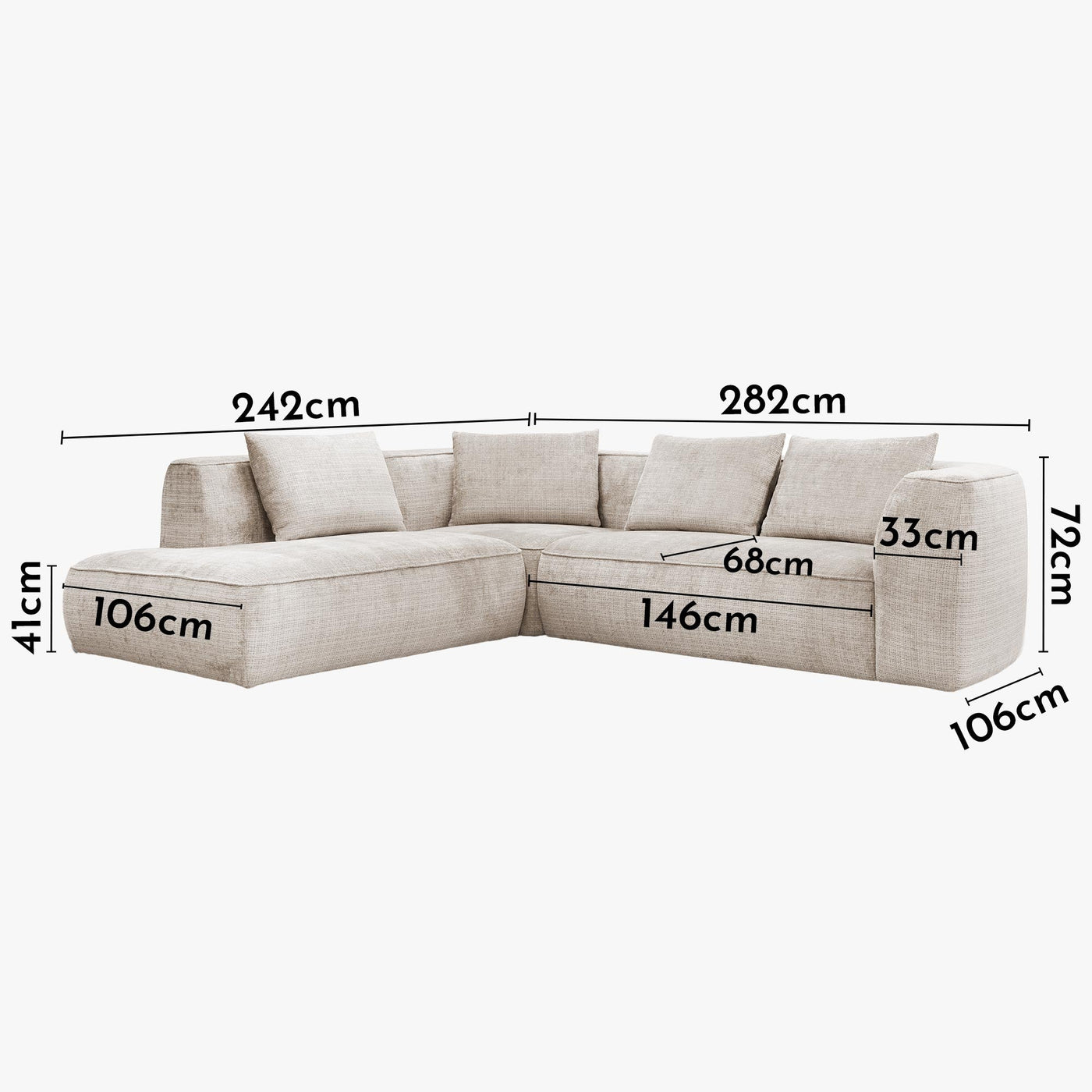 ROSIE Canapé d'angle en tissu beige - Angle gauche - Canapés d'angle - Mobilier Deco