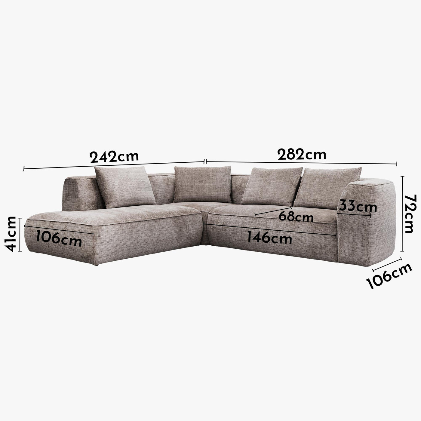 ROSIE Canapé d'angle en tissu gris - Angle gauche - Canapés d'angle - Mobilier Deco