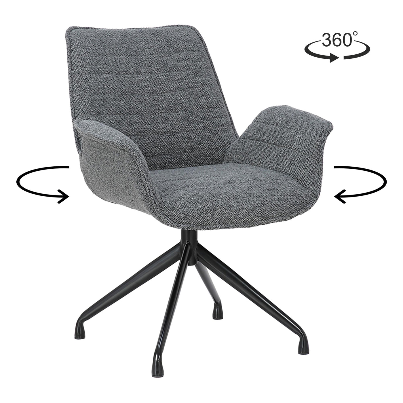ROXANE Chaise pivotante tissu bouclette gris foncé piètement en métal noir