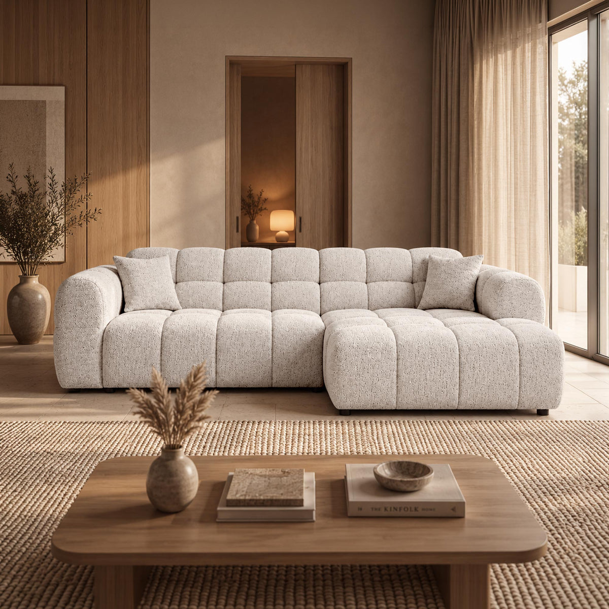 RUBY Canapé d'angle en tissu beige - Angle droit - Mobilier Deco