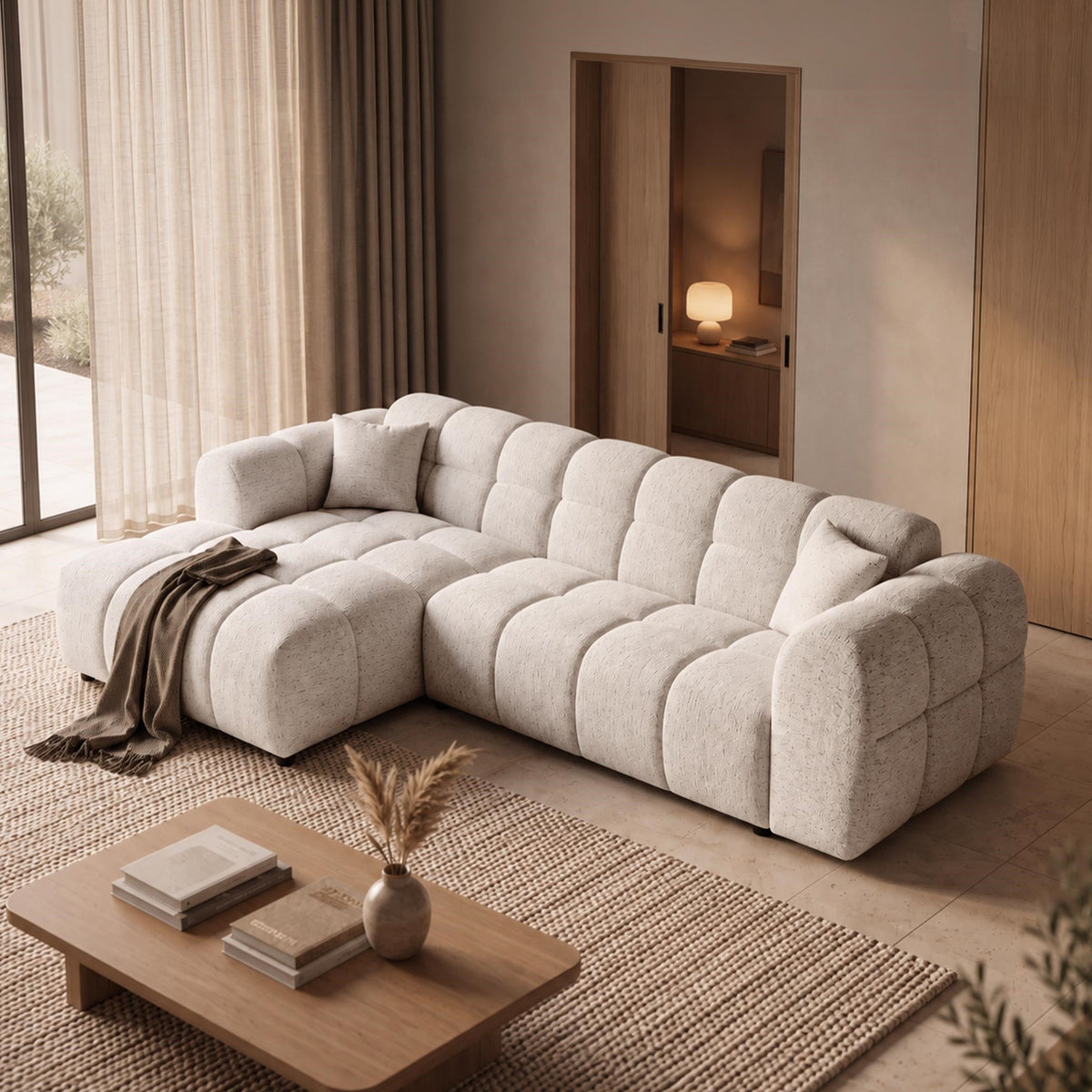 RUBY Canapé d'angle en tissu beige - Angle gauche - Mobilier Deco