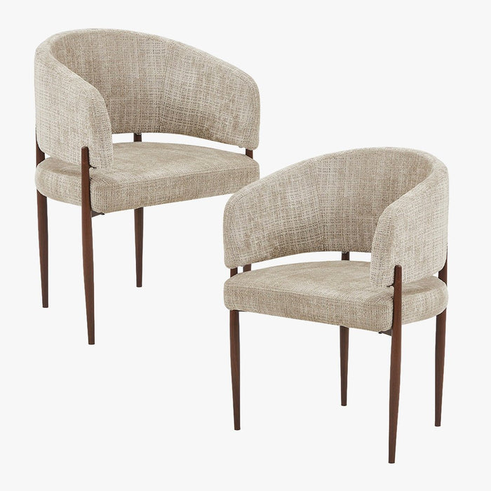 RUMA Lot de 2 chaises en tissu beige foncé pieds couleur bois