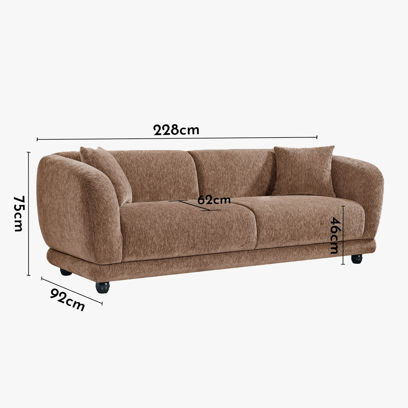 RUMY Canapé 3 places en tissu taupe - Canapés fixes - Mobilier Deco