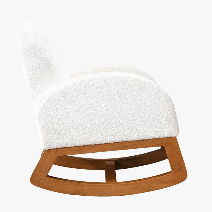RUSSO Fauteuil à bascule effet peau de mouton blanc et bois clair