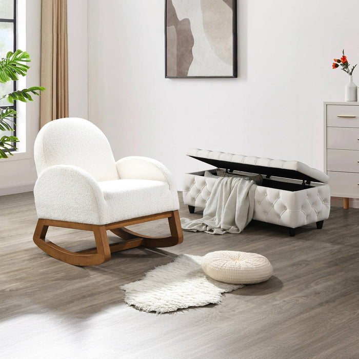 RUSSO Fauteuil à bascule effet peau de mouton blanc et bois clair
