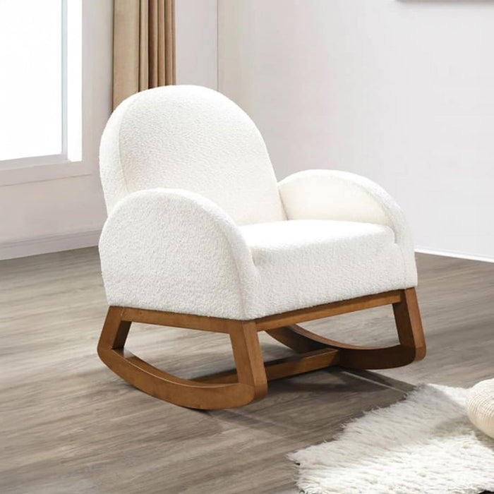 RUSSO Fauteuil à bascule effet peau de mouton blanc et bois clair