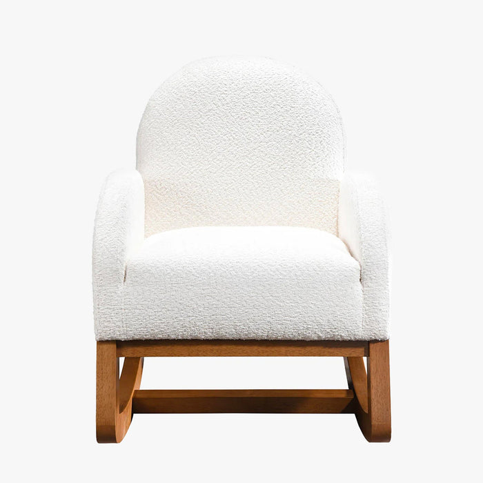 RUSSO Fauteuil à bascule effet peau de mouton blanc et bois clair