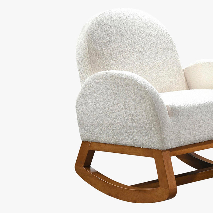 RUSSO Fauteuil à bascule effet peau de mouton blanc et bois clair