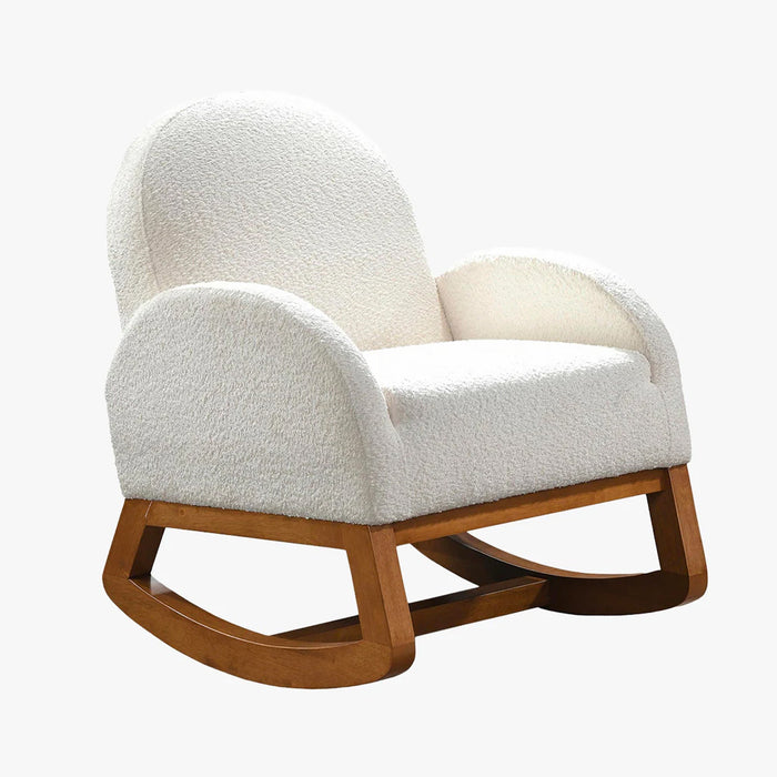 RUSSO Fauteuil à bascule effet peau de mouton blanc et bois clair