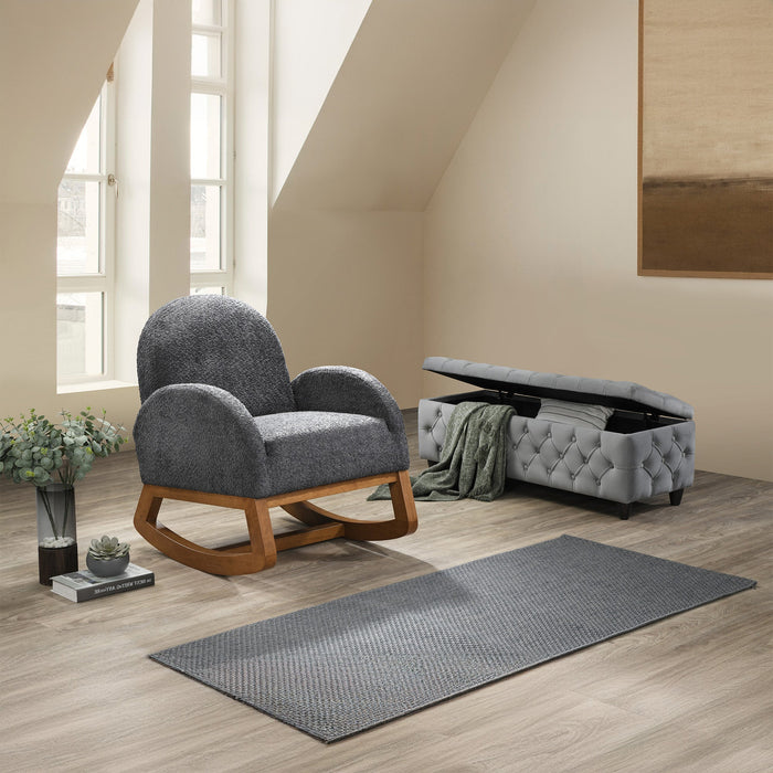 RUSSO Fauteuil à bascule effet peau de mouton gris foncé et bois clair