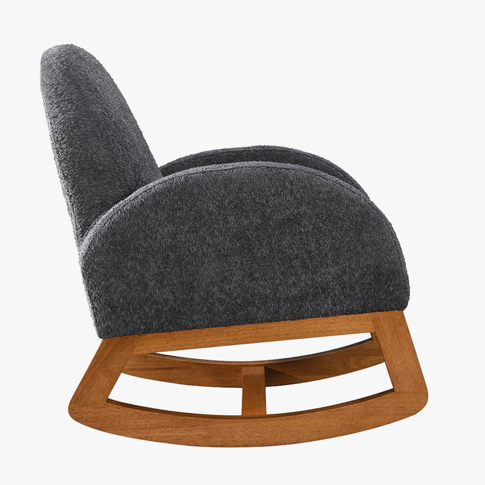RUSSO Fauteuil à bascule effet peau de mouton gris foncé et bois clair