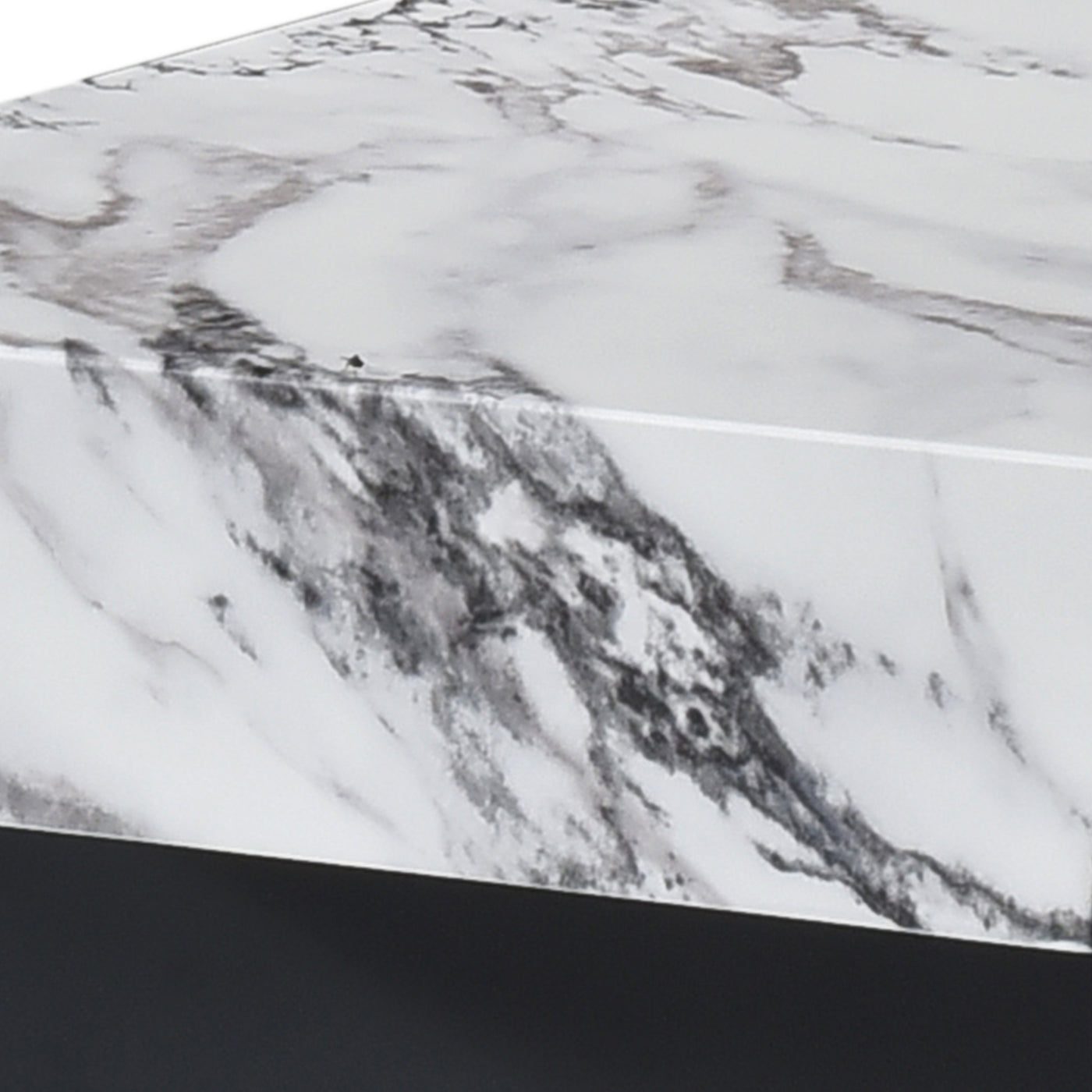 RUYA Table basse carrée marbre d'ingénierie blanc socle noir