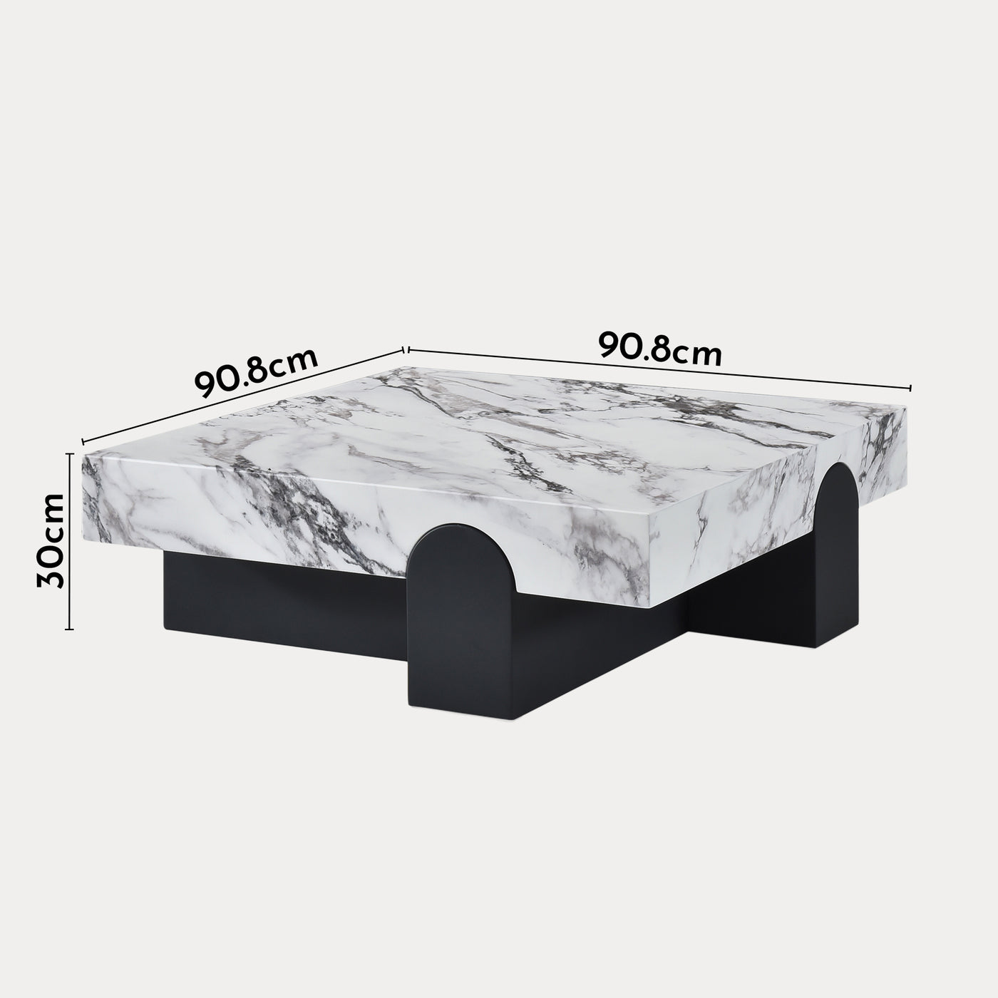 RUYA Table basse carrée marbre d'ingénierie blanc socle noir