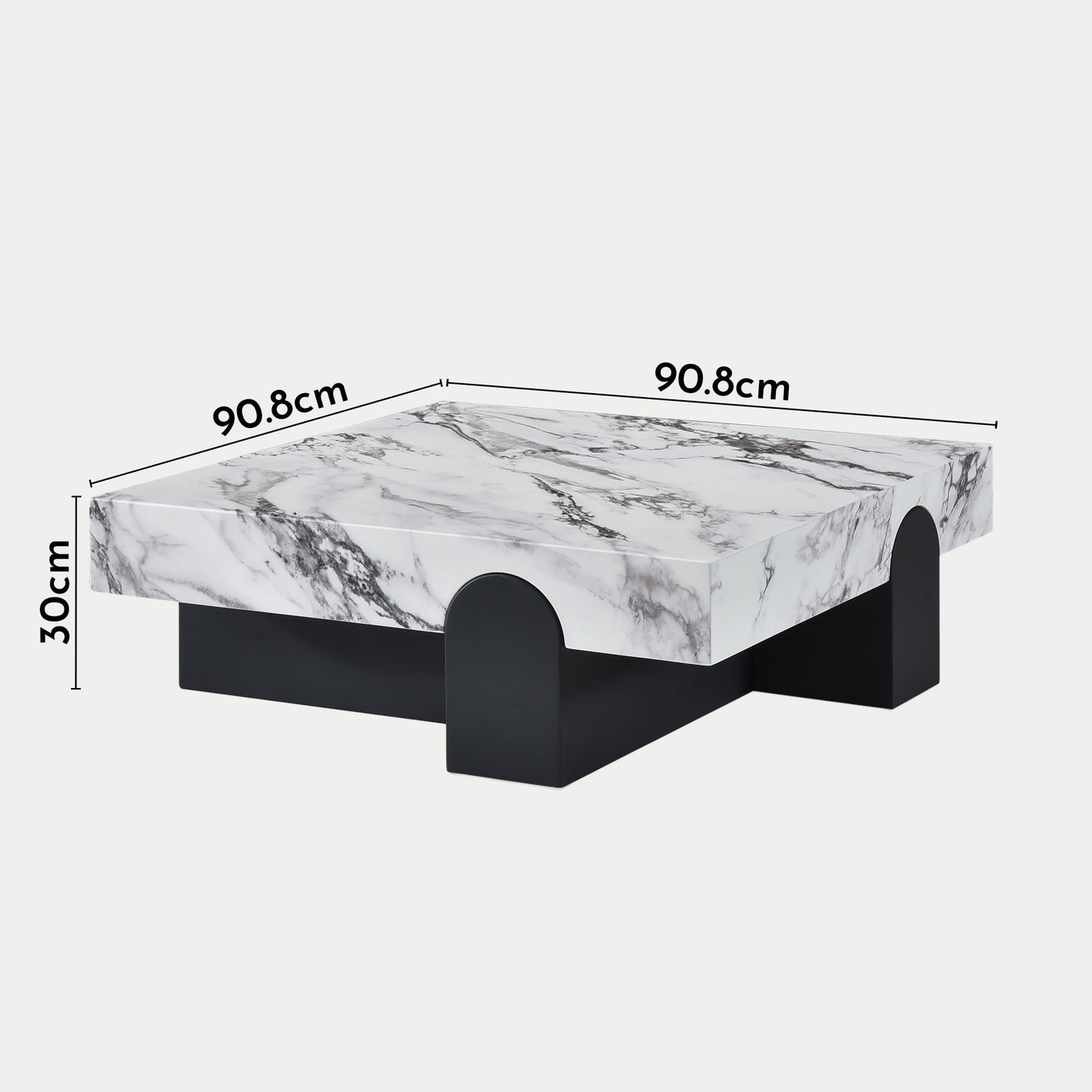 RUYA Table basse carrée marbre d'ingénierie blanc socle noir - Table basse - Mobilier Deco